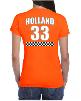 Bellatio Decorations Holland race shirt met nummer 33 - Nederland fan t-shirt / outfit voor dames XS - Feestshirts Oranje