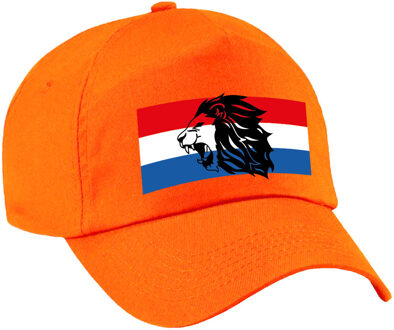 Bellatio Decorations Holland supporter pet / cap met de oranje leeuw en Nederlandse vlag - EK / WK voor kinderen