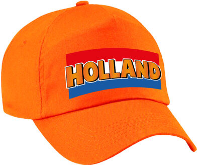 Bellatio Decorations Holland supporter petje - baseballcap - voor kinderen - oranje - met Nederlandse vlag - supporters