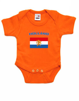 Bellatio Decorations Holland supporters rompertje - met vlag Nederland - oranje - voor babys - kraamcadeau 56 (1-2 maanden)