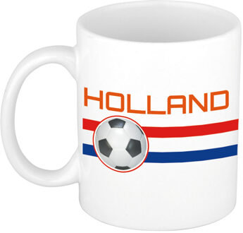 Bellatio Decorations Holland vlag met voetbal mok/ beker wit 300 ml