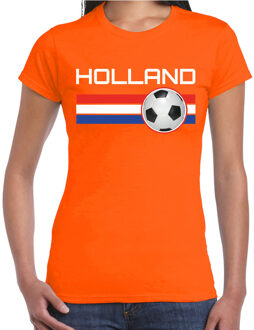 Bellatio Decorations Holland voetbal / landen t-shirt met voetbal en Nederlandse vlag - oranje - dames -  Holland landen shirt / kleding - EK / WK / Voetbal shirts 2XL