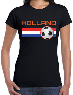 Bellatio Decorations Holland voetbal / landen t-shirt met voetbal en Nederlandse vlag - zwart - dames -  Holland landen shirt / kleding - EK / WK / Voetbal shirts 2XL