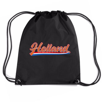 Bellatio Decorations Holland wimpel met Nederlandse vlag voetbal rugzakje / sporttas met rijgkoord zwart