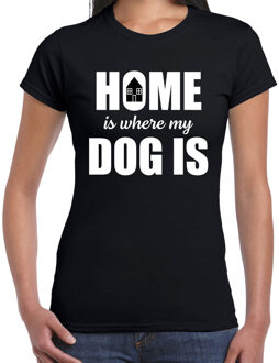 Bellatio Decorations Home is where my dog is / Thuis is waar mijn hond is honden t-shirt zwart voor dames 2XL