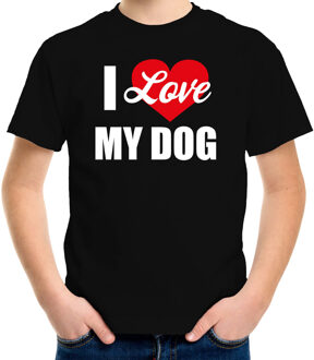 Bellatio Decorations Honden t-shirt I love my dog / Ik hou van mijn hond - zwart voor kinderen 110-116 (XS)