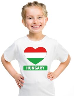 Bellatio Decorations Hongarije kinder t-shirt met hongaarse vlag in hart wit jongens en meisjes l (146-152)