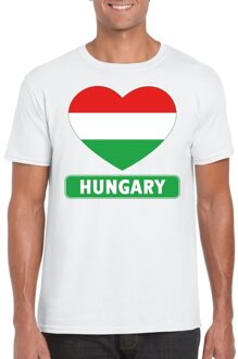 Bellatio Decorations Hongarije t-shirt met hongaarse vlag in hart wit heren 2xl