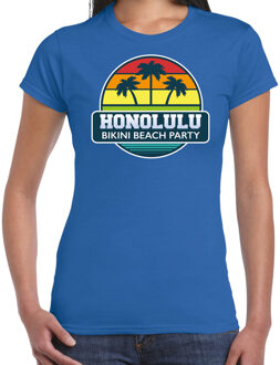 Bellatio Decorations Honolulu zomer t-shirt / shirt Honolulu bikini beach party voor dames - blauw - Honolulu beach party outfit / vakantie kleding /  strandfeest shirt XL