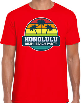 Bellatio Decorations Honolulu zomer t-shirt / shirt Honolulu bikini beach party voor heren - rood - Honolulu beach party outfit / vakantie kleding /  strandfeest shirt XL
