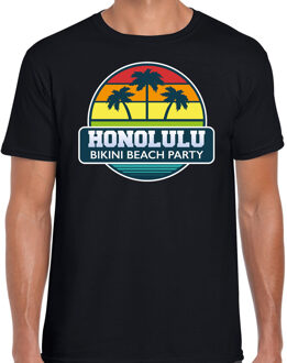 Bellatio Decorations Honolulu zomer t-shirt / shirt Honolulu bikini beach party voor heren - zwart - Honolulu beach party outfit / vakantie kleding /  strandfeest shirt S