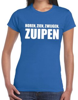 Bellatio Decorations Horen Zien Zwijgen Zuipen  tekst t-shirt blauw dames 2XL