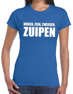 Bellatio Decorations Horen Zien Zwijgen Zuipen tekst t-shirt blauw dames
