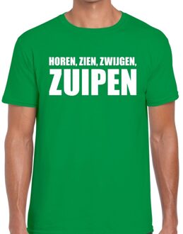 Bellatio Decorations Horen zien zwijgen ZUIPEN tekst t-shirt groen heren 2XL