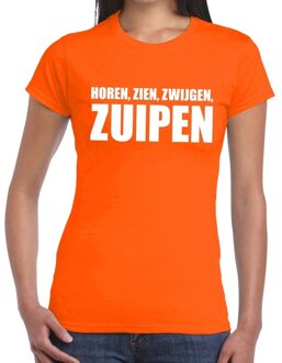 Bellatio Decorations Horen Zien Zwijgen Zuipen tekst t-shirt oranje dames