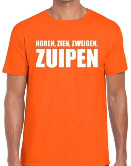 Bellatio Decorations Horen Zien Zwijgen Zuipen tekst t-shirt oranje heren