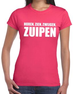 Bellatio Decorations Horen zien zwijgen ZUIPEN tekst t-shirt roze dames 2XL