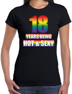 Bellatio Decorations Hot en sexy 18 jaar verjaardag cadeau t-shirt zwart voor dames - Gay/ LHBT kleding / outfit 2XL