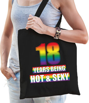 Bellatio Decorations Hot en sexy 18 jaar verjaardag cadeau tas zwart voor volwassenen - Gay/ LHBT / cadeau tas - Feest Boodschappentassen