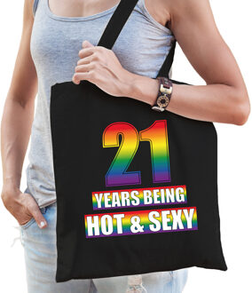 Bellatio Decorations Hot en sexy 21 jaar verjaardag cadeau tas zwart voor volwassenen - Gay/ LHBT / cadeau tas - Feest Boodschappentassen