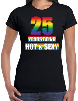 Bellatio Decorations Hot en sexy 25 jaar verjaardag cadeau t-shirt zwart voor dames - Gay/ LHBT kleding / outfit 2XL