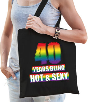 Bellatio Decorations Hot en sexy 40 jaar verjaardag cadeau tas zwart voor volwassenen - Gay/ LHBT / cadeau tas - Feest Boodschappentassen