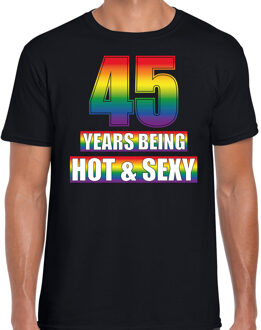 Bellatio Decorations Hot en sexy 45 jaar verjaardag cadeau t-shirt zwart voor heren - Gay/ LHBT kleding / outfit 2XL