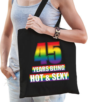 Bellatio Decorations Hot en sexy 45 jaar verjaardag cadeau tas zwart voor volwassenen - Gay/ LHBT / cadeau tas - Feest Boodschappentassen