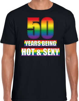 Bellatio Decorations Hot en sexy 50 jaar verjaardag cadeau t-shirt zwart voor heren - Gay/ LHBT kleding / outfit / Abraha
