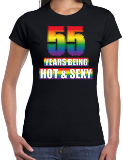 Bellatio Decorations Hot en sexy 55 jaar verjaardag cadeau t-shirt zwart voor dames - Gay/ LHBT kleding / outfit 2XL