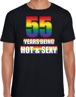 Bellatio Decorations Hot en sexy 55 jaar verjaardag cadeau t-shirt zwart voor heren - Gay/ LHBT kleding / outfit 2XL