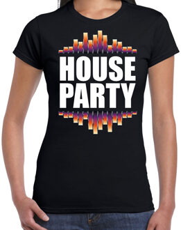 Bellatio Decorations House party fun tekst t-shirt zwart dames XS