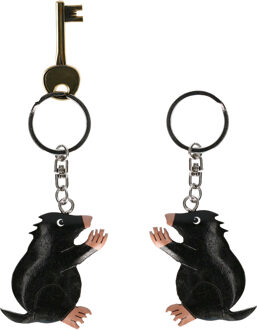 Bellatio Decorations Houten mol sleutelhanger - 2x - 5 cm - Dieren cadeau artikelen - Mollen/Molletjes