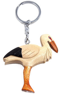 Bellatio Decorations Houten ooievaar sleutelhangers 6 cm van hout - Geboorte feest attenties - vogels - dieren Multi