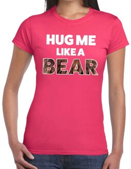 Bellatio Decorations Hug me like a bear tekst t-shirt roze dames XS