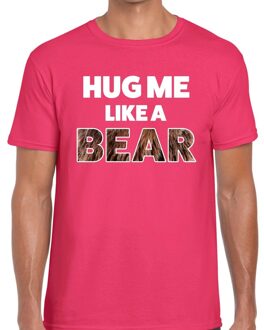 Bellatio Decorations Hug me like a bear tekst t-shirt roze voor heren S