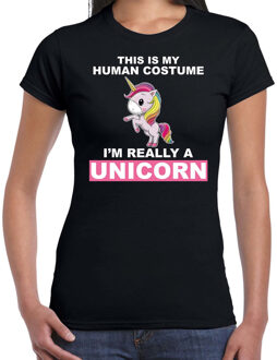 Bellatio Decorations Human costume really unicorn eenhoorn verkleedshirt / outfit zwart voor dames 2XL