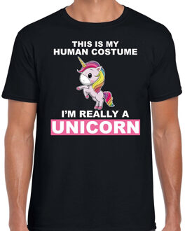 Bellatio Decorations Human costume really unicorn eenhoorn verkleedshirt / outfit zwart voor heren 2XL