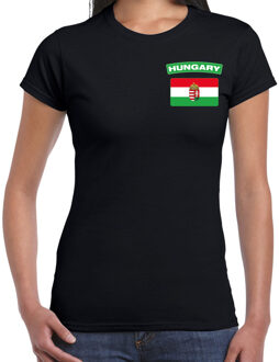 Bellatio Decorations Hungary / Hongarije landen shirt met vlag zwart voor dames - borst bedrukking 2XL