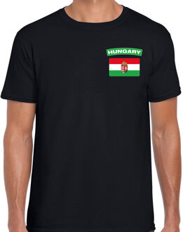 Bellatio Decorations Hungary / Hongarije landen shirt met vlag zwart voor heren - borst bedrukking 2XL