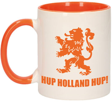 Bellatio Decorations Hup Holland hup met leeuw mok/ beker oranje wit 300 ml