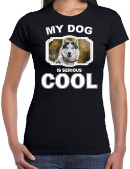 Bellatio Decorations Husky honden t-shirt my dog is serious cool zwart - dames - Siberische huskys liefhebber cadeau shirt 2XL