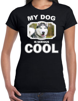 Bellatio Decorations Husky honden t-shirt my dog is serious cool zwart - dames - Siberische huskys liefhebber cadeau shirt 2XL