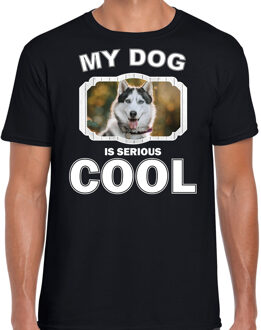 Bellatio Decorations Husky honden t-shirt my dog is serious cool zwart - heren - Siberische huskys liefhebber cadeau shirt 2XL