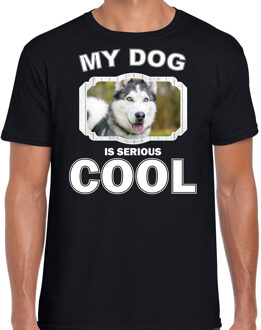 Bellatio Decorations Husky honden t-shirt my dog is serious cool zwart - heren - Siberische huskys liefhebber cadeau shirt 2XL