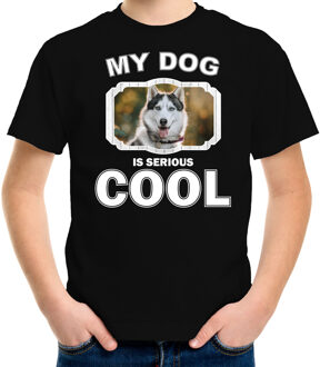 Bellatio Decorations Husky honden t-shirt my dog is serious cool zwart - kinderen - Siberische huskys liefhebber cadeau shirt L (146-152)