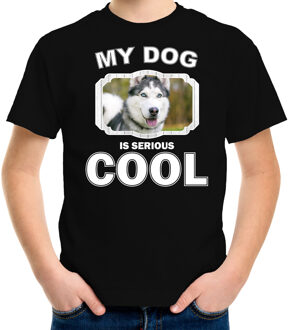 Bellatio Decorations Husky honden t-shirt my dog is serious cool zwart - kinderen - Siberische huskys liefhebber cadeau shirt L (146-152)