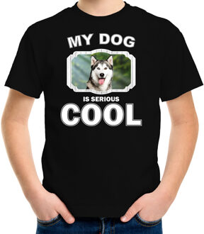 Bellatio Decorations Husky honden t-shirt my dog is serious cool zwart - kinderen - Siberische huskys liefhebber cadeau shirt L (146-152)