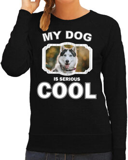 Bellatio Decorations Husky honden trui / sweater my dog is serious cool zwart - dames - Siberische huskys liefhebber cadeau sweaters 2XL