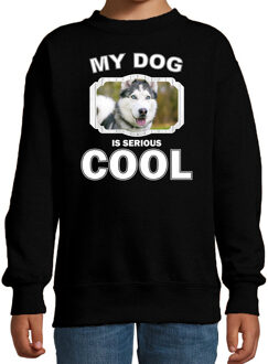 Bellatio Decorations Husky honden trui / sweater my dog is serious cool zwart - kinderen - Siberische huskys liefhebber cadeau sweaters 12-13 jaar (152/164)